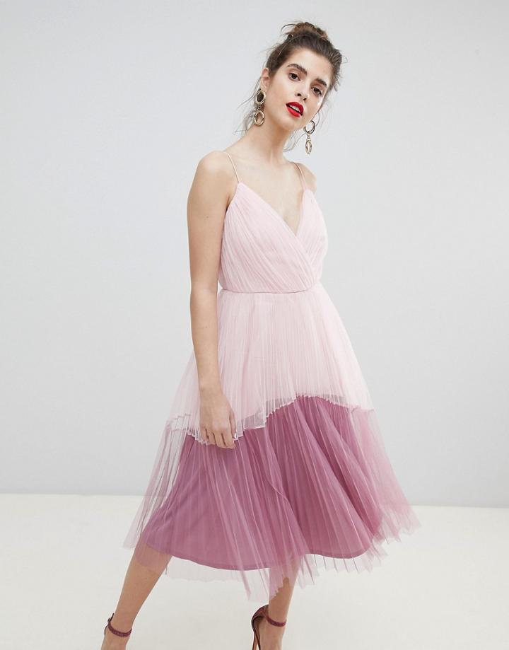 Asos Design Premium Tulle Cami Midi Color Block Dress - Purple