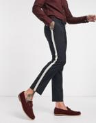 Moss London Pants With Stone Side Stripe In Navy