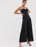 The Girlcode Satin Top Illusion Jumpsuit In Black - Black