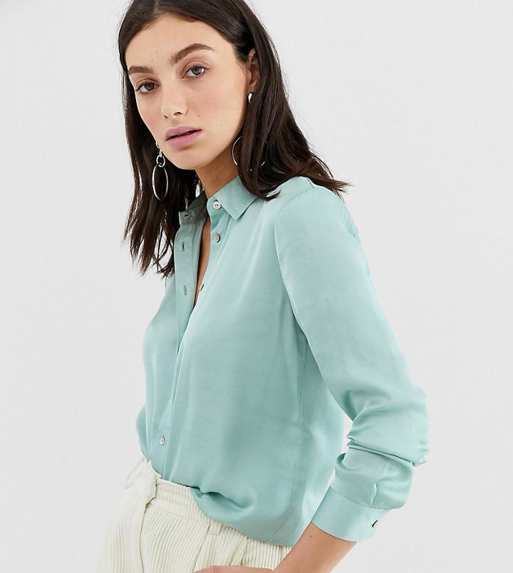 Stradivarius Oversized Satin Shirt In Aqua - Blue