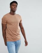 Asos Design Crew Neck T-shirt In Beige - Orange