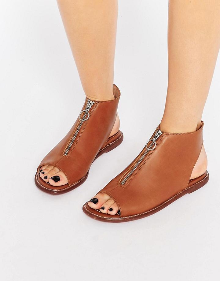 Warehouse Leather Zip Up Shoe Boot - Tan