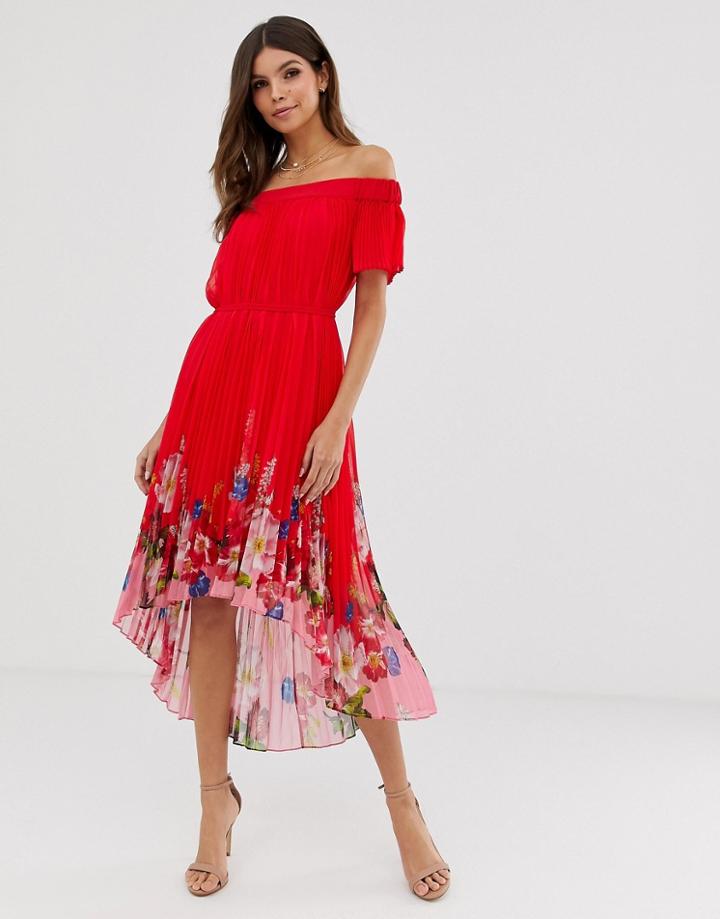Ted Baker Gillyy Bardot Dress In Berry Sundae - Red
