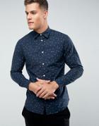 Selected Homme Shirt In Slim Fit With All Over Ditsy Print - Navy