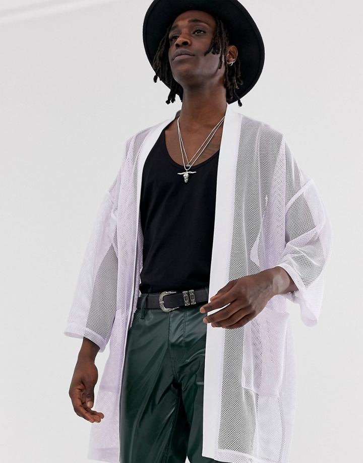Asos Design Mesh Kimono Cardigan In White - White