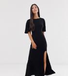 Asos Design Petite Flutter Sleeve Backless Maxi Dress With High Split-black