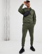 Asos Design Tracksuit Oversized Hoodie / Super Skinny Sweatpants With Map Pocket In Khaki - Green