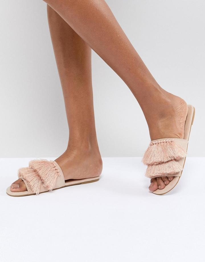 Missguided Tassel Slider Sandals - Beige