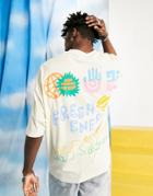 Asos Daysocial Oversized T-shirt With Back Fresh Energy Graphic Print In Off White