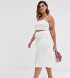 In The Style Plus Knitted Ribbed Midi Skirt In White - White