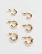 Asos Design Pack Of 3 Earrings In Mini Hoop Design In Gold Tone - Gold