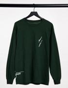 Asos Dark Future Long Sleeve T-shirt In Green With Logo Print