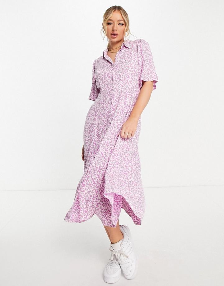 Y.a.s Midi Shirt Dress In Lilac Floral-multi