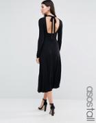 Asos Tall Midi Dress In Rib With Open Back - Black