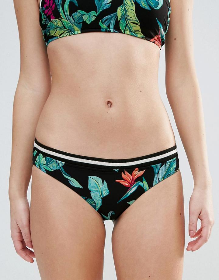 Seafolly Tropical Leaf Print Bikini Bottom - Black