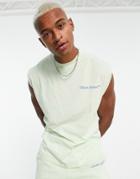 Asos Dark Future Oversized Tank Top With Dipped Hem And Logo Puff Prints In Light Green - Part Of A Set