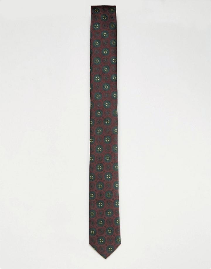 Asos Tie In Burgundy Crest Print - Red