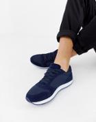 Asos Design Sneakers In Navy Faux Suede And Mesh