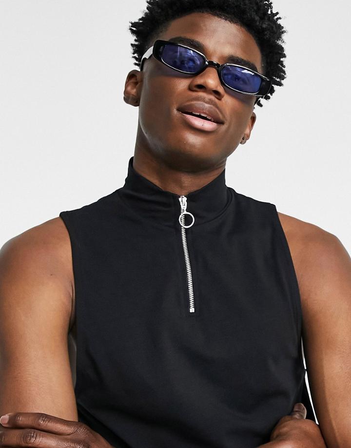 Asos Design Set Muscle Fit Zip Turtleneck Tank In Black