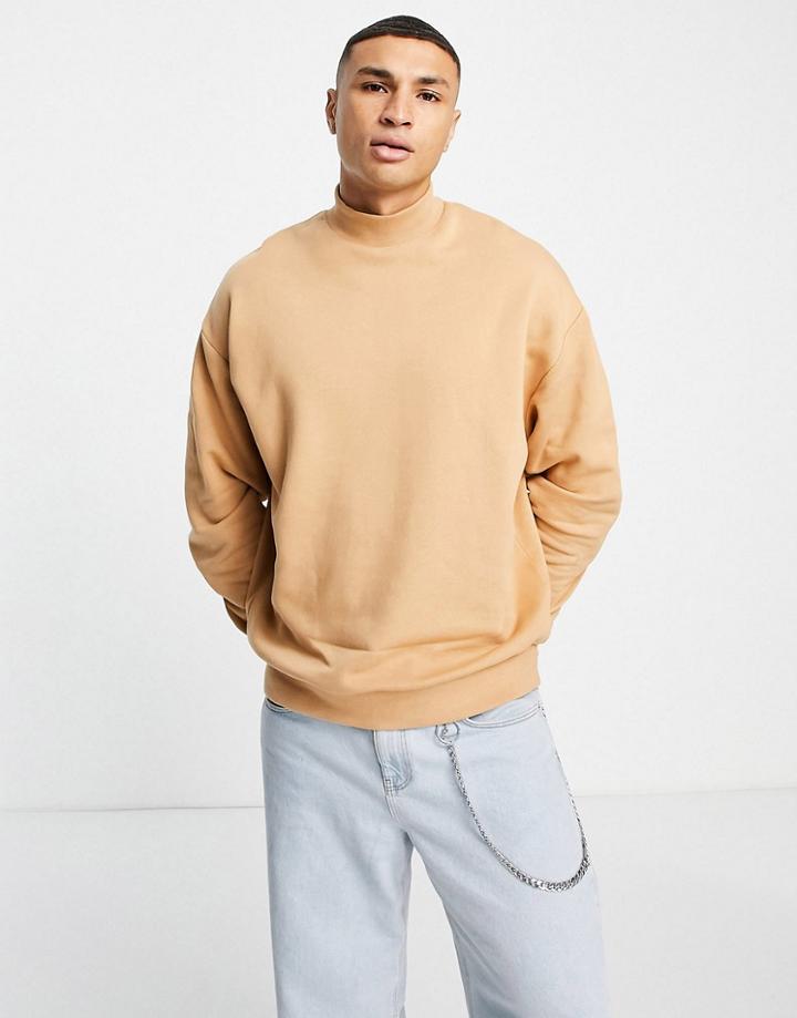 Asos Design Oversized Sweatshirt With Turtle Neck Beige-neutral