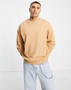 Asos Design Oversized Sweatshirt With Turtle Neck Beige-neutral