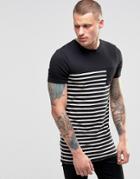 Asos Longline Muscle Fit T-shirt With Stripe And Contrast Pocket In Black - Black