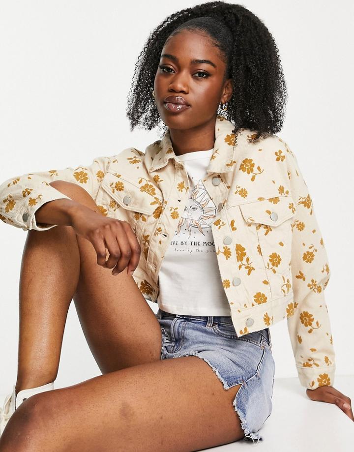 Urban Revivo Denim Jacket In Yellow Floral Print