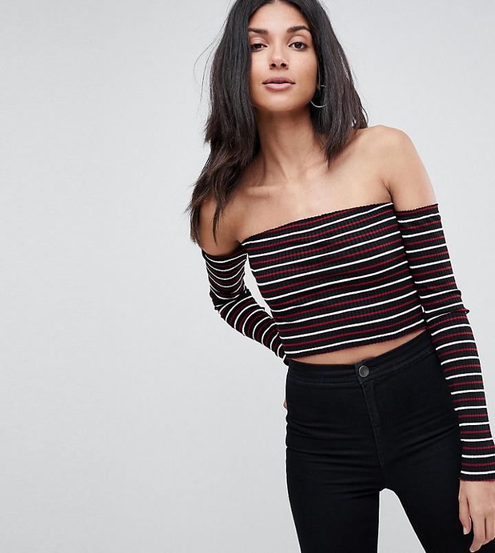 Asos Tall Top In Off Shoulder Stripe With Raw Edges - Multi