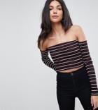 Asos Tall Top In Off Shoulder Stripe With Raw Edges - Multi