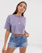 Asos Design Boxy Crop T-shirt With Exposed Seams In Lilac - Purple