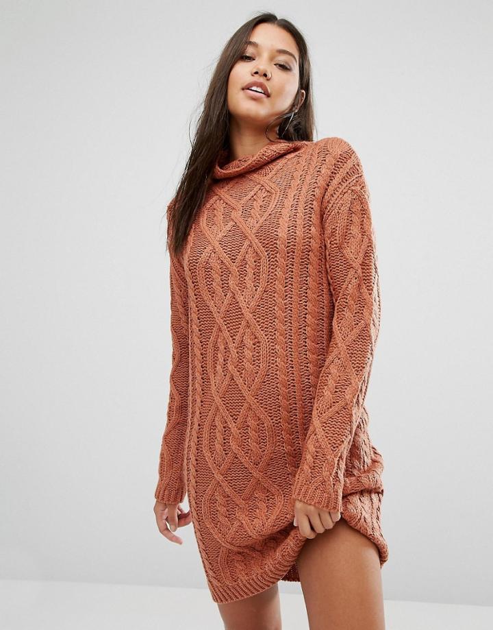 Missguided Chunky Cable Knit Mini Dress - Tan