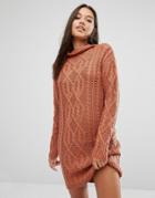 Missguided Chunky Cable Knit Mini Dress - Tan