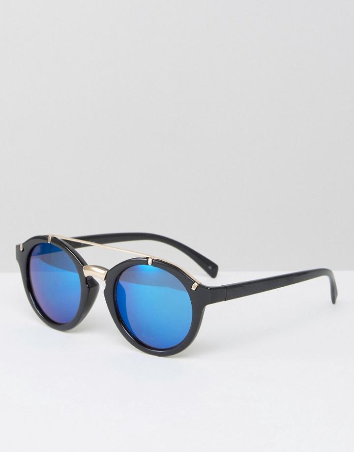 Jeepers Peepers Round Sunglasses With Metal Trim - Black