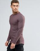 Asos Longline Muscle Long Sleeve T-shirt With Zips And Curve Hem - Red