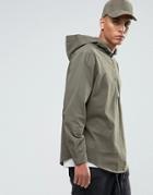 Asos Skater Fit Hooded Zip Through Shirt In Khaki With Long Sleeves - Blue