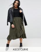 Asos Curve Skirt In Cotton With Ruffle Hem - Green