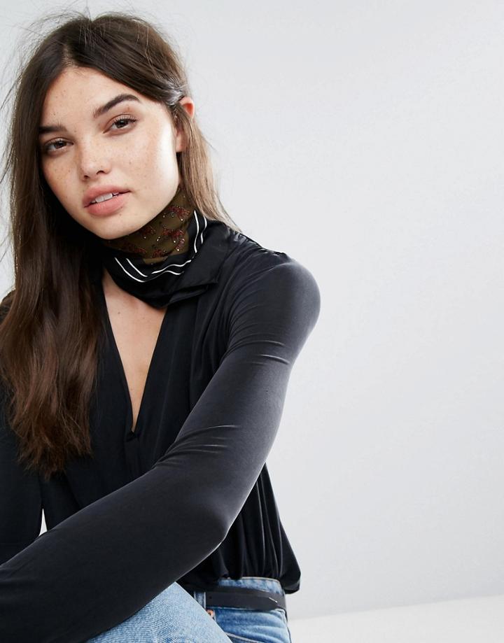 Pieces Tiger Print Square Scarf - Black