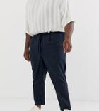 Asos Design Plus Tapered Crop Smart Pants With Tie Waist In Navy - Navy