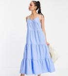 Pieces Tall Tiered Cami Midi Dress In Blue-blues