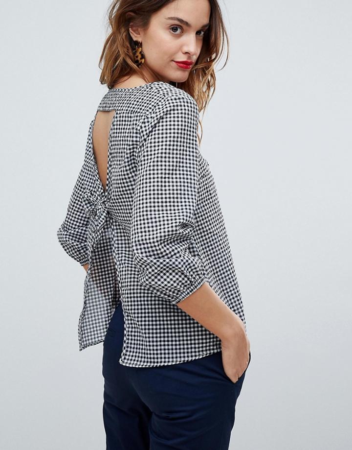 Sisley Tie Back Gingham Top - Black