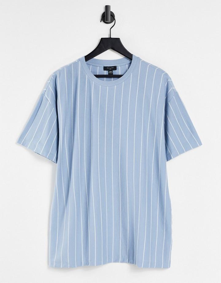 New Look Oversized Striped T-shirt In Mid Blue-blues