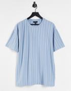 New Look Oversized Striped T-shirt In Mid Blue-blues