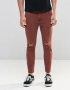 Asos Skinny Cropped Jeans With Extreme Knee Rips In Rust - Friar Brown
