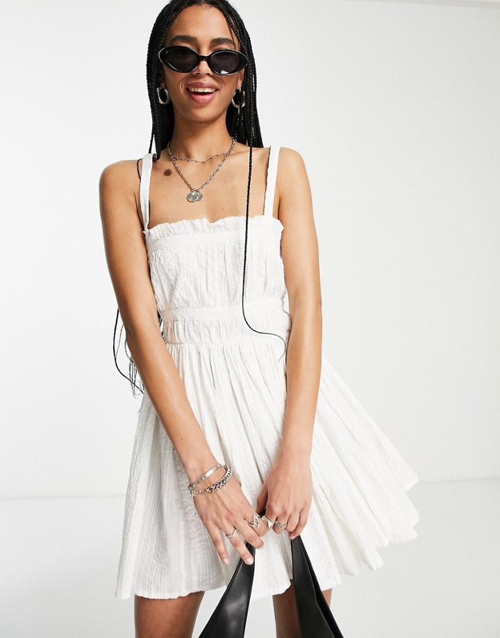 Asos Design Strappy Mini Skater Sundress In White Textured Stripe