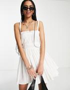 Asos Design Strappy Mini Skater Sundress In White Textured Stripe