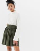 Asos Design Mini Skirt With Self Covered Belt - Green