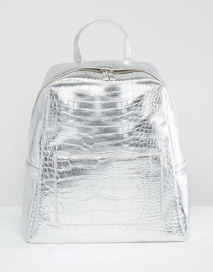 Asos Croc Square Backpack - Silver
