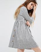 Reclaimed Vintage Button Back Smock Dress In Brushed Check - Gray