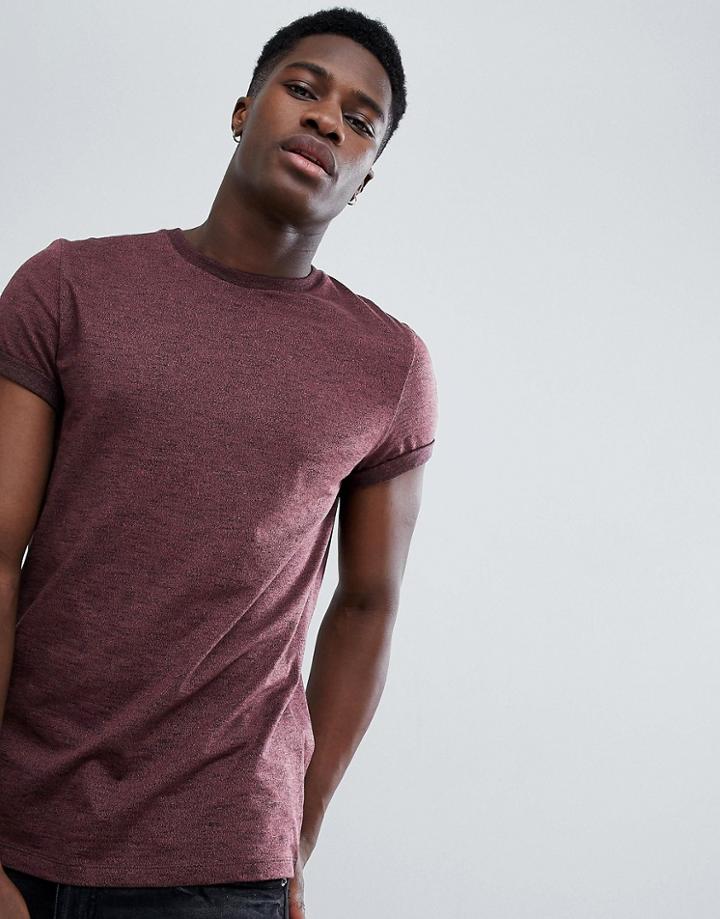 Asos Design T-shirt In Twisted Jersey Textured Fabric With Roll Sleeve In Brown - Brown