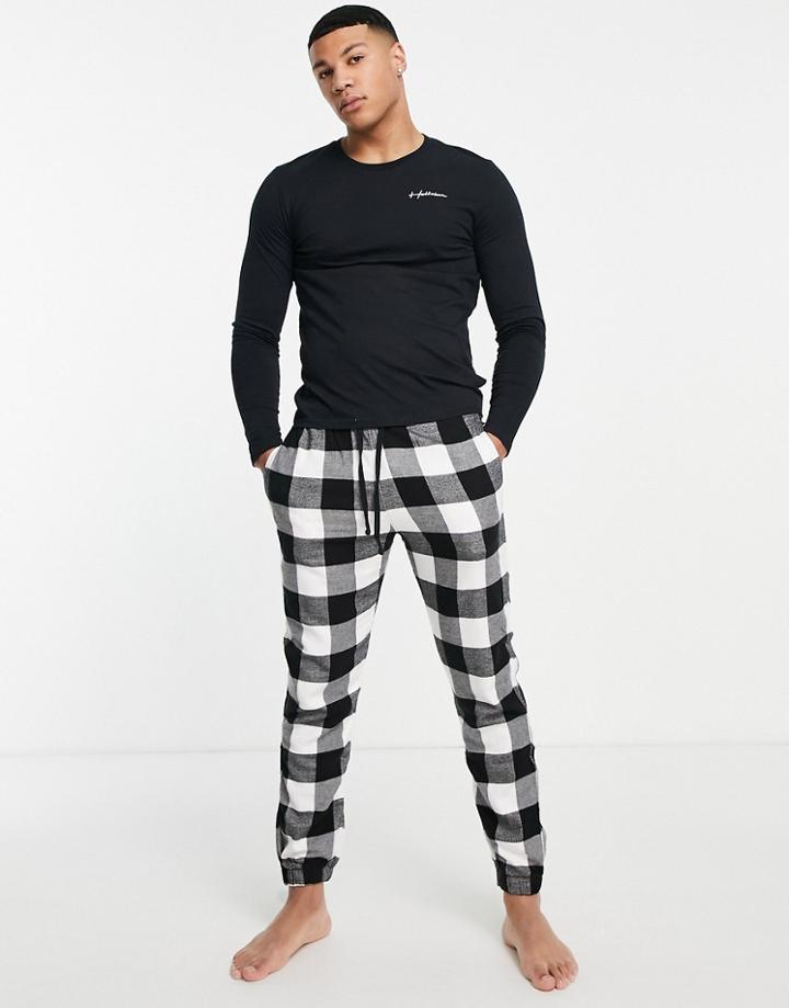 Hollister Lounge Set Sweatpants And Long Sleeve Top In Black Check With Logo